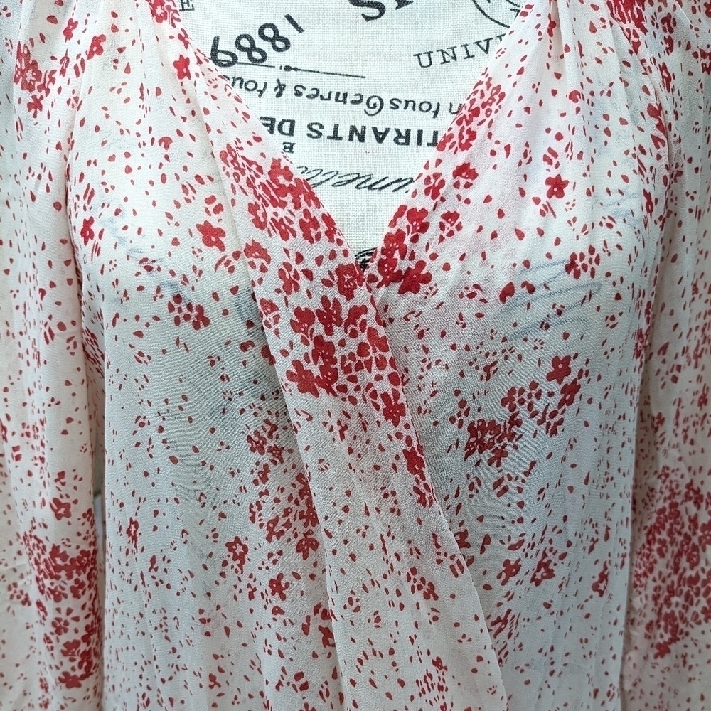 Princess Polly Altona white and red floral long sleeves mini dress size 2 - Picture 6 of 15